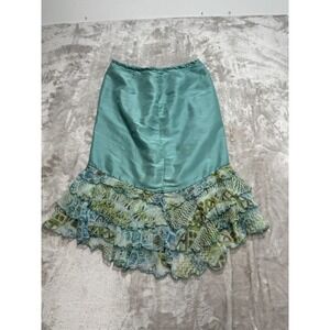 Bohemian Ruffled Skirt Women's Size Medium Teal Green Silky EUC